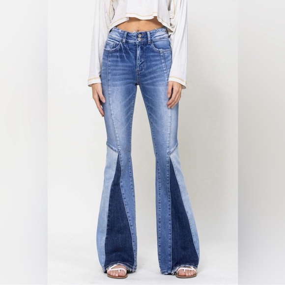 VERVET BY FLYING MONKEY Denim - Vervet by Flying Monkey Flared Patchwork Jeans